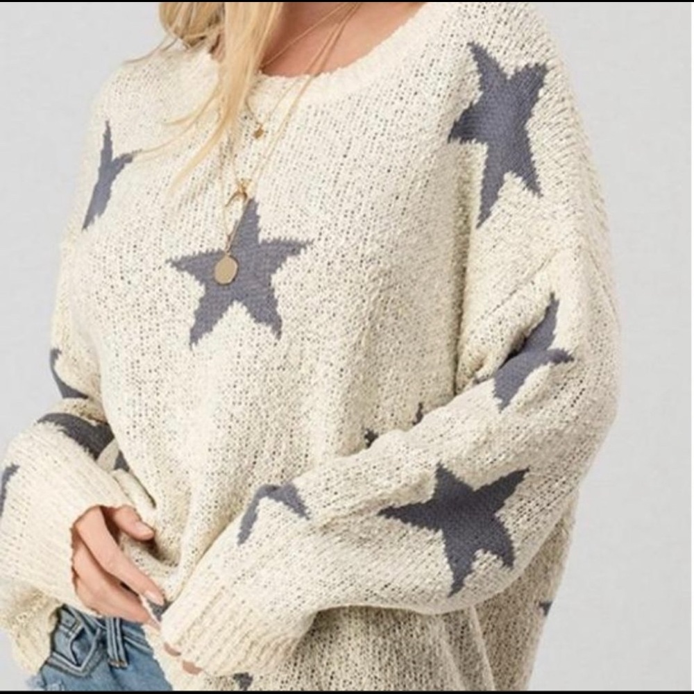 NEWBURY KUSTOM Oversized Slouchy Knitted Star Sweater Size XL